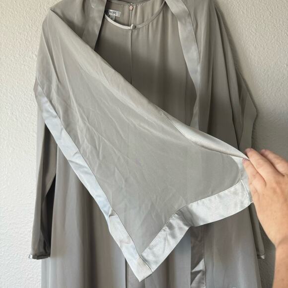 Kay Unger Silk Deep Champagne Taupe Cape Long Sleeved Evening Dress Size 12 - Picture 4 of 11